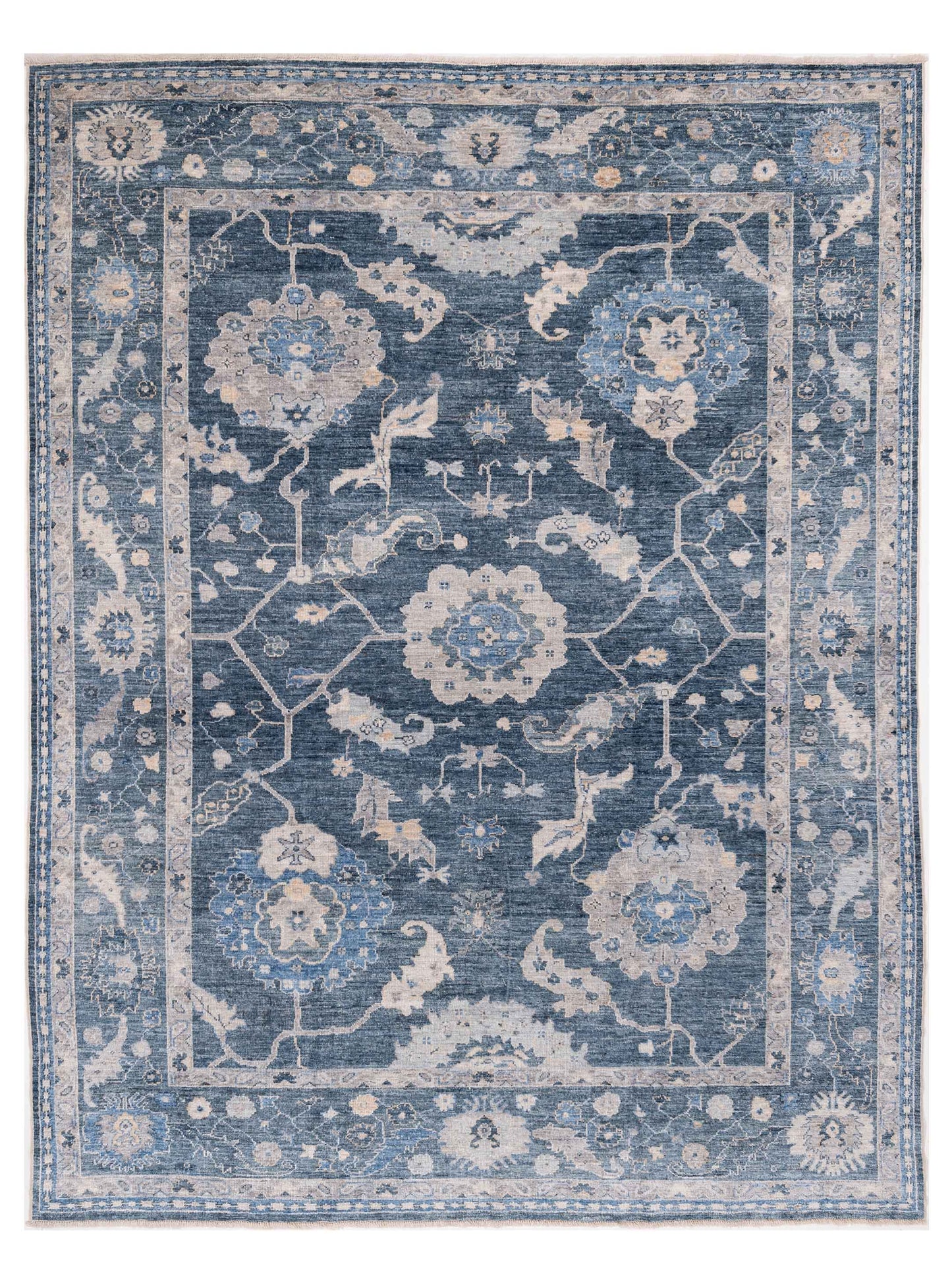 Authentic Angora Oushak Muge Blue Traditional Hand Knotted Rug