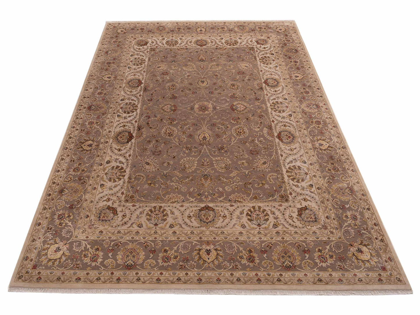 Rajpur Imperial Silk 153359 Ivory Brown Traditional Hand Knotted Rug