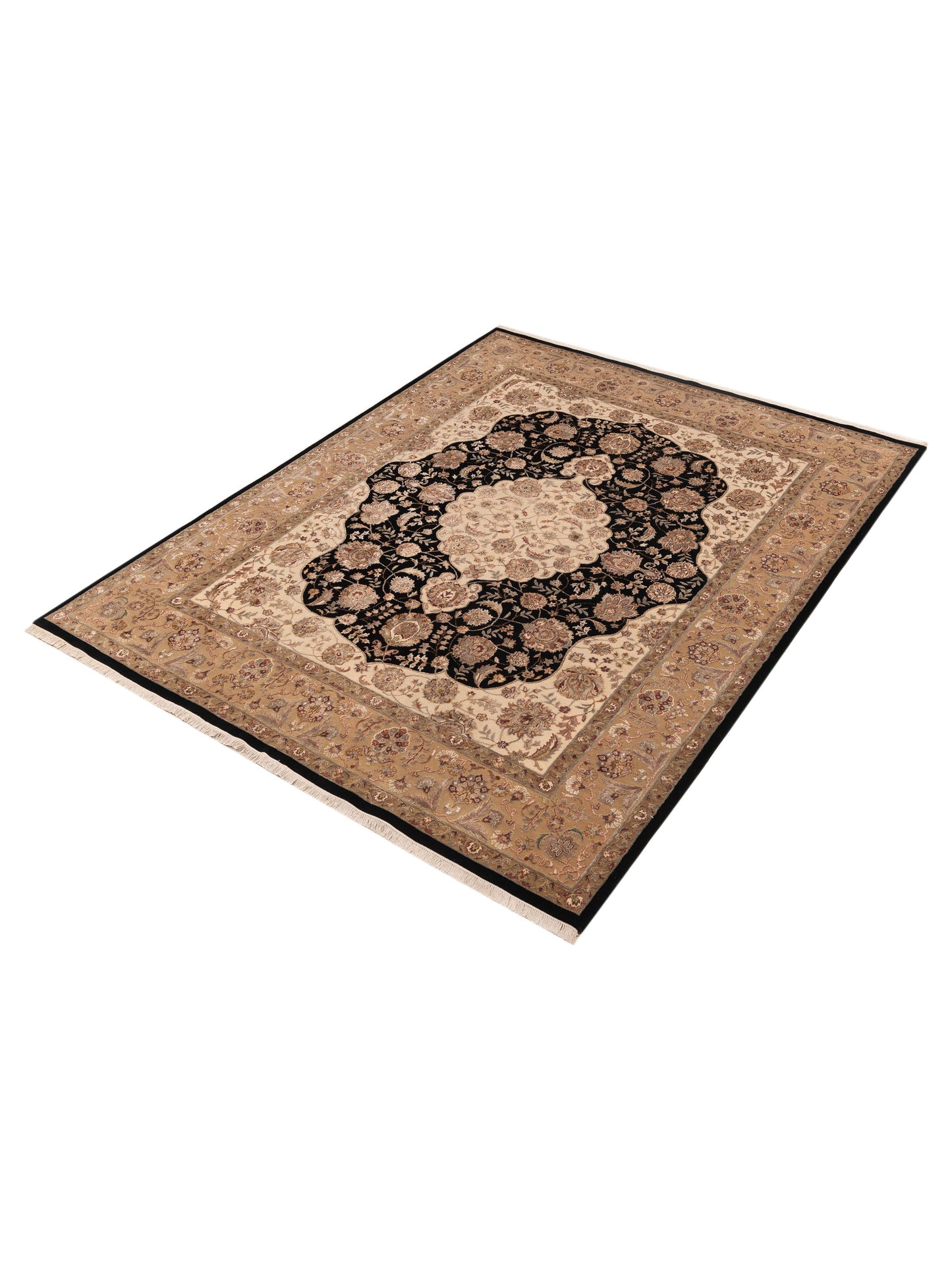 Rajpur Imperial Silk 153373 Black Gold Traditional Hand Knotted Rug