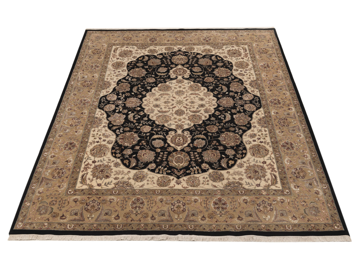 Rajpur Imperial Silk 153373 Black Gold Traditional Hand Knotted Rug