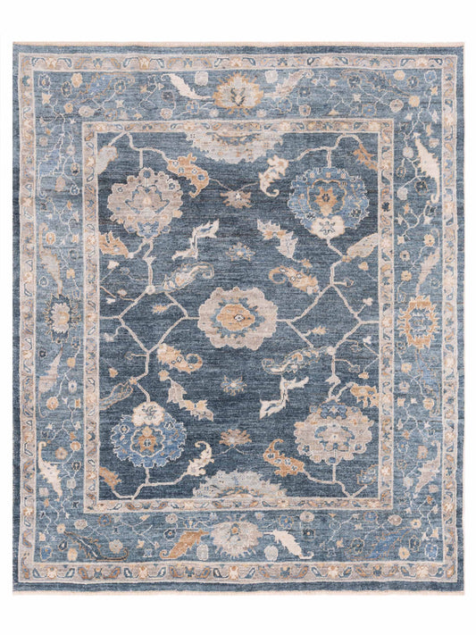 Authentic Angora Oushak Muge Blue Traditional Hand Knotted Rug