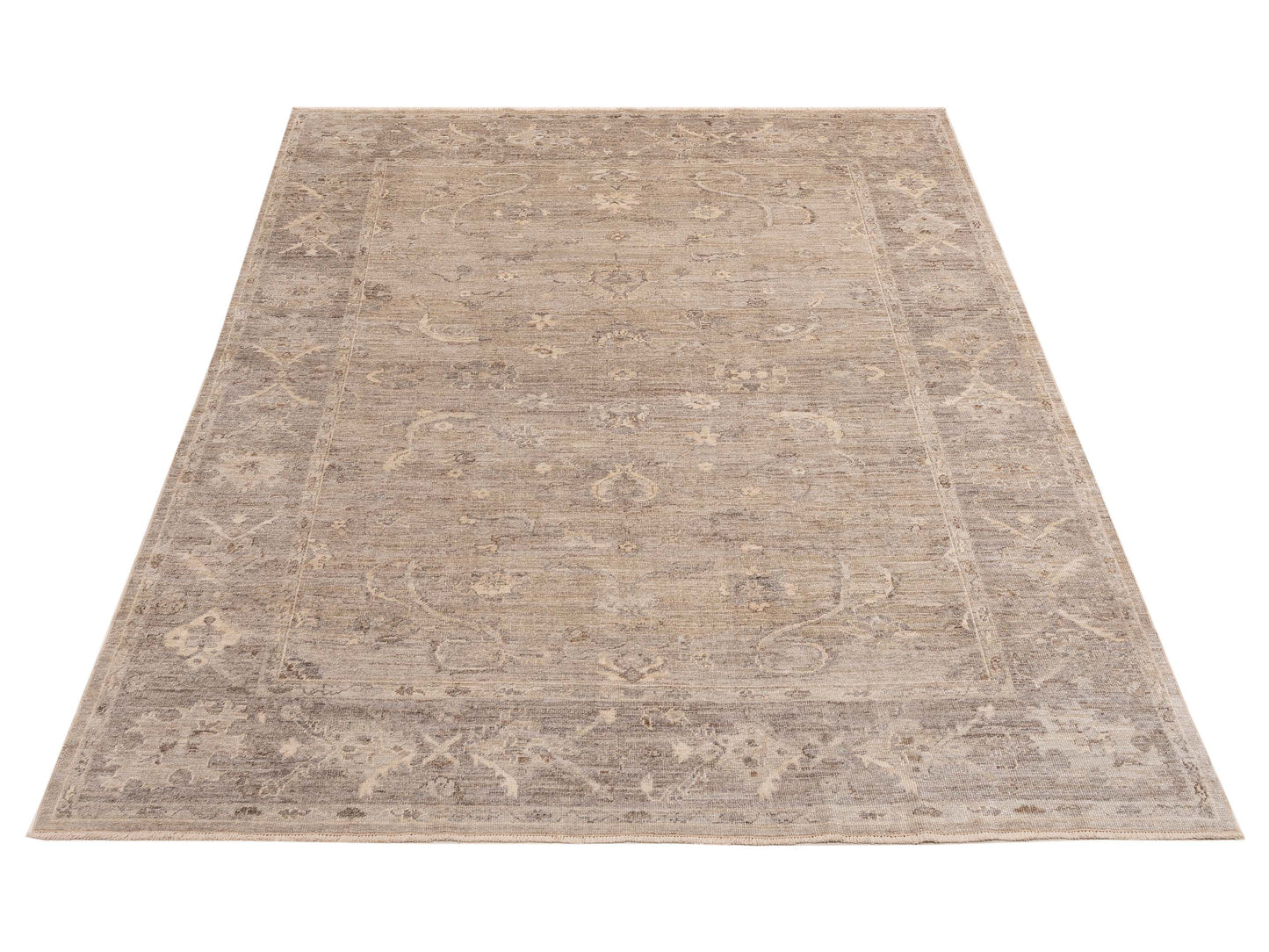 Authentic Angora Oushak Bade Silver Brown Traditional Hand Knotted Rug