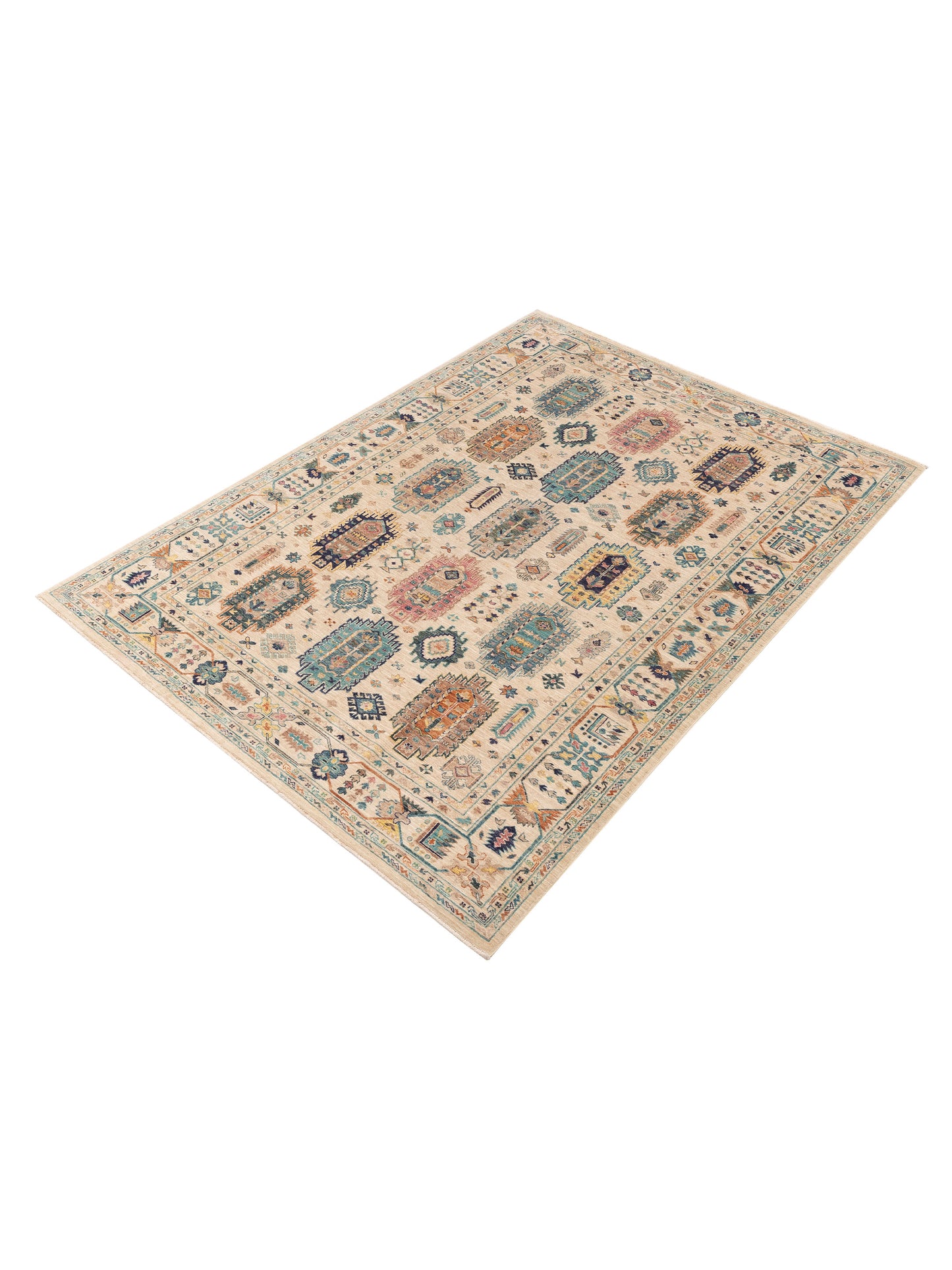 Nomad Super Kars 153563 Ivory Ivory Tribal Hand Knotted Rug