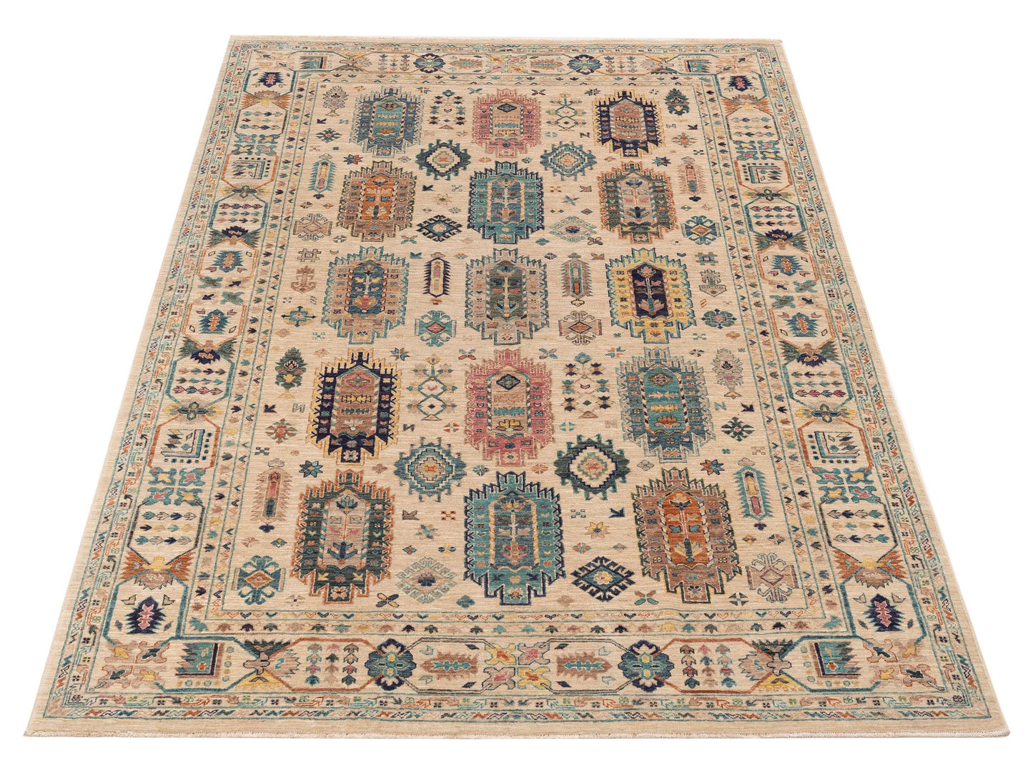 Nomad Super Kars 153563 Ivory Ivory Tribal Hand Knotted Rug