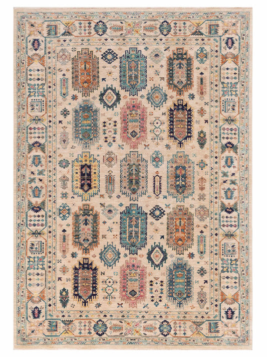 Nomad Super Kars 153563 Ivory Tribal Hand Knotted Rug