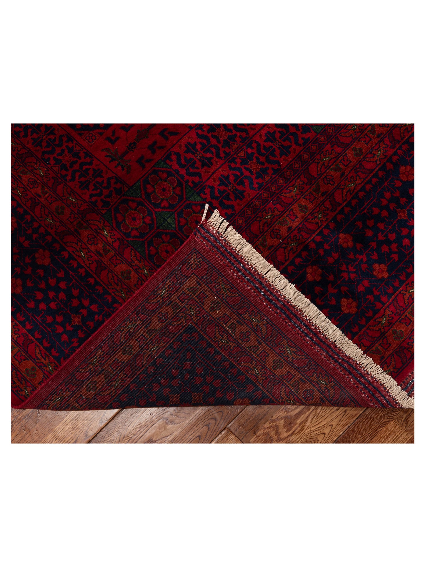 Nomad Afghan Belcik 153574 Red Navy Tribal Hand Knotted Rug