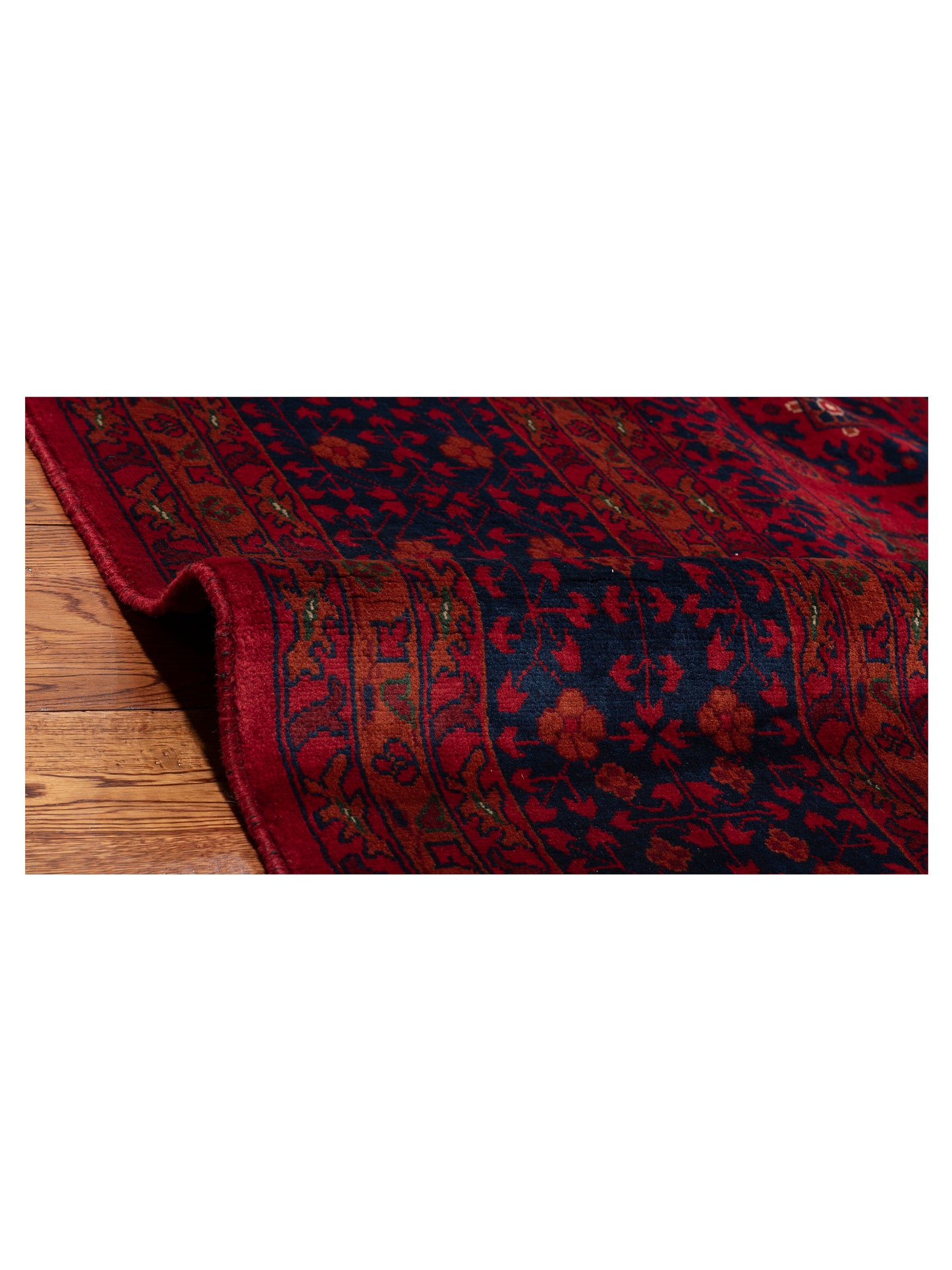 Nomad Afghan Belcik 153574 Red Navy Tribal Hand Knotted Rug