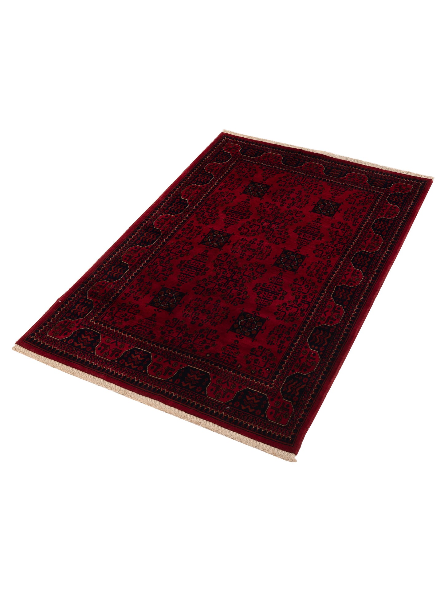 Nomad Afghan Belcik 153586 Red Navy Tribal Hand Knotted Rug