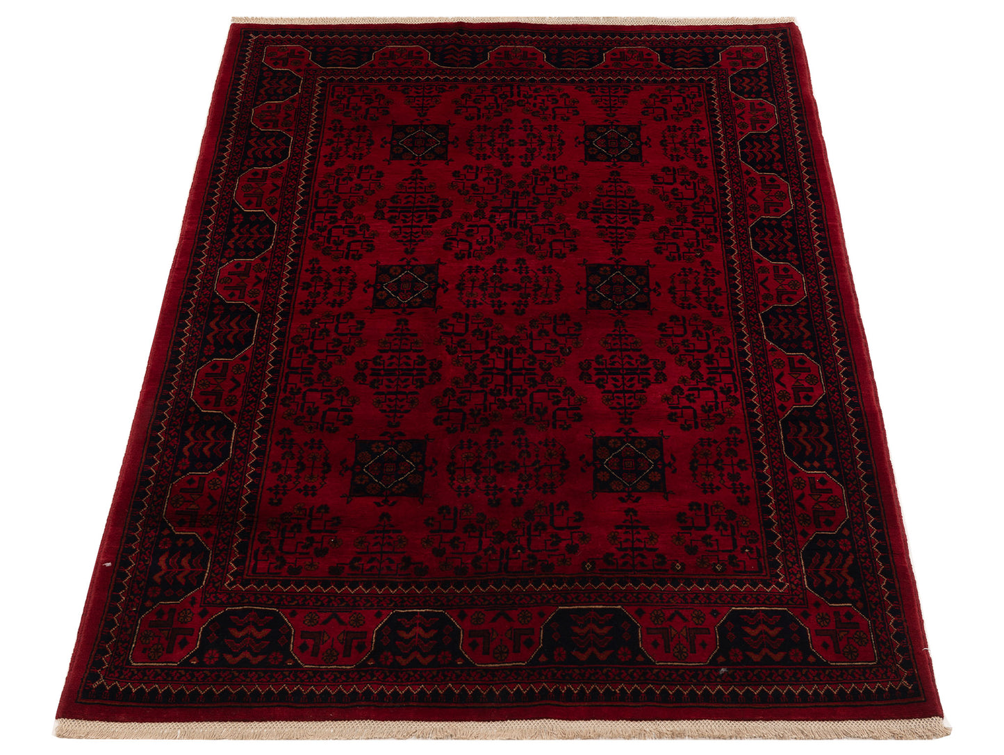 Nomad Afghan Belcik 153586 Red Navy Tribal Hand Knotted Rug