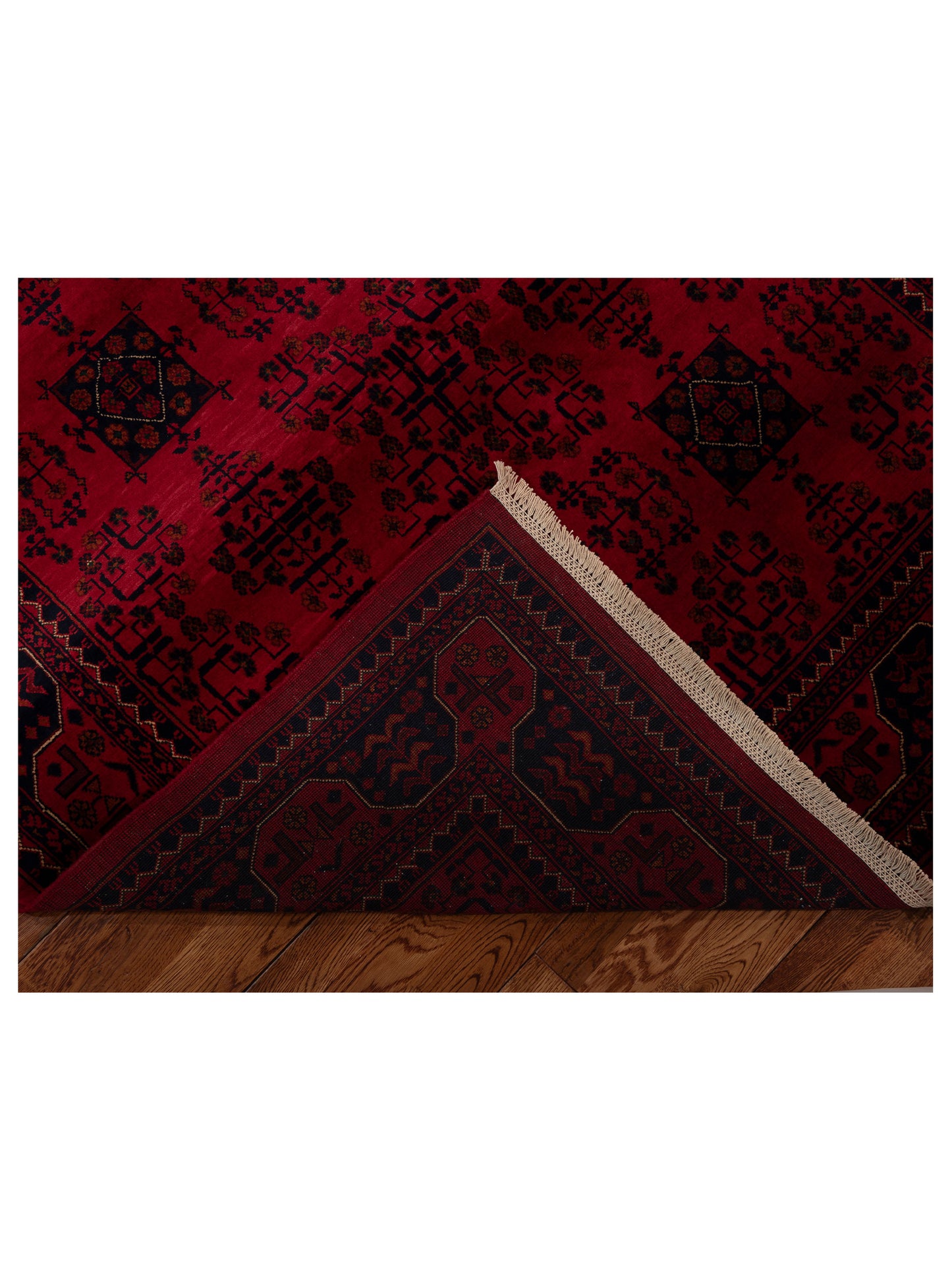 Nomad Afghan Belcik 153586 Red Navy Tribal Hand Knotted Rug