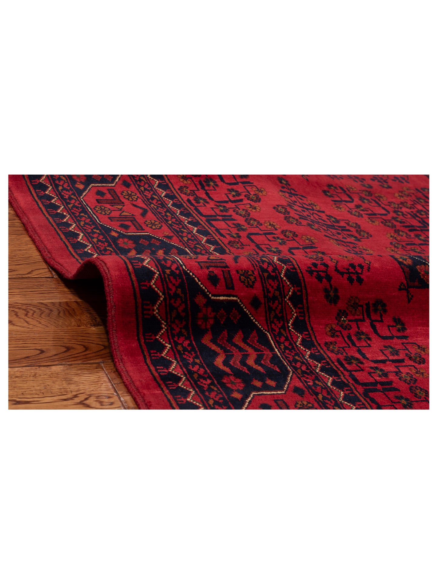 Nomad Afghan Belcik 153586 Red Navy Tribal Hand Knotted Rug