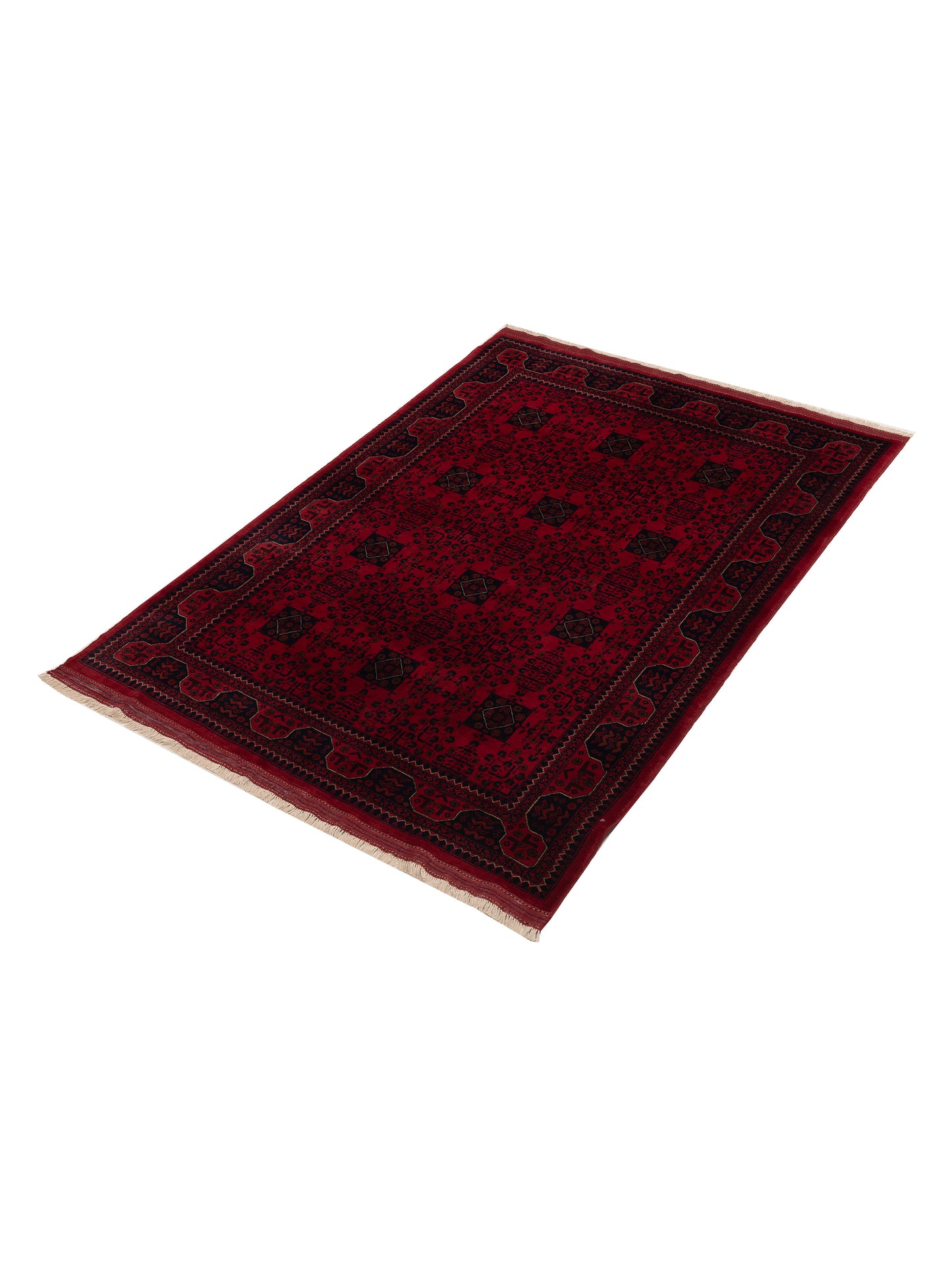 Nomad Afghan Belcik 153587 Red Navy Tribal Hand Knotted Rug