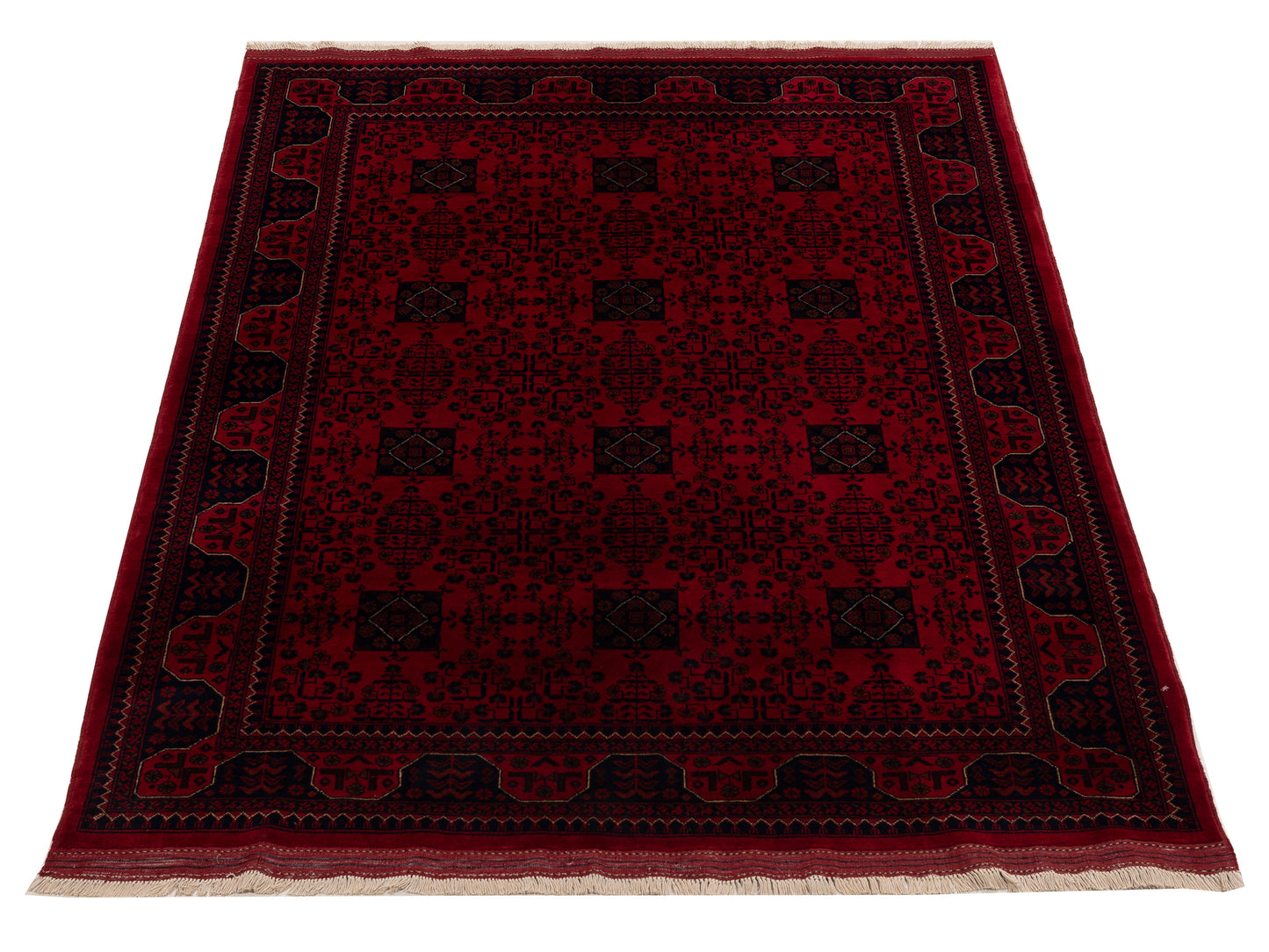 Nomad Afghan Belcik 153587 Red Navy Tribal Hand Knotted Rug