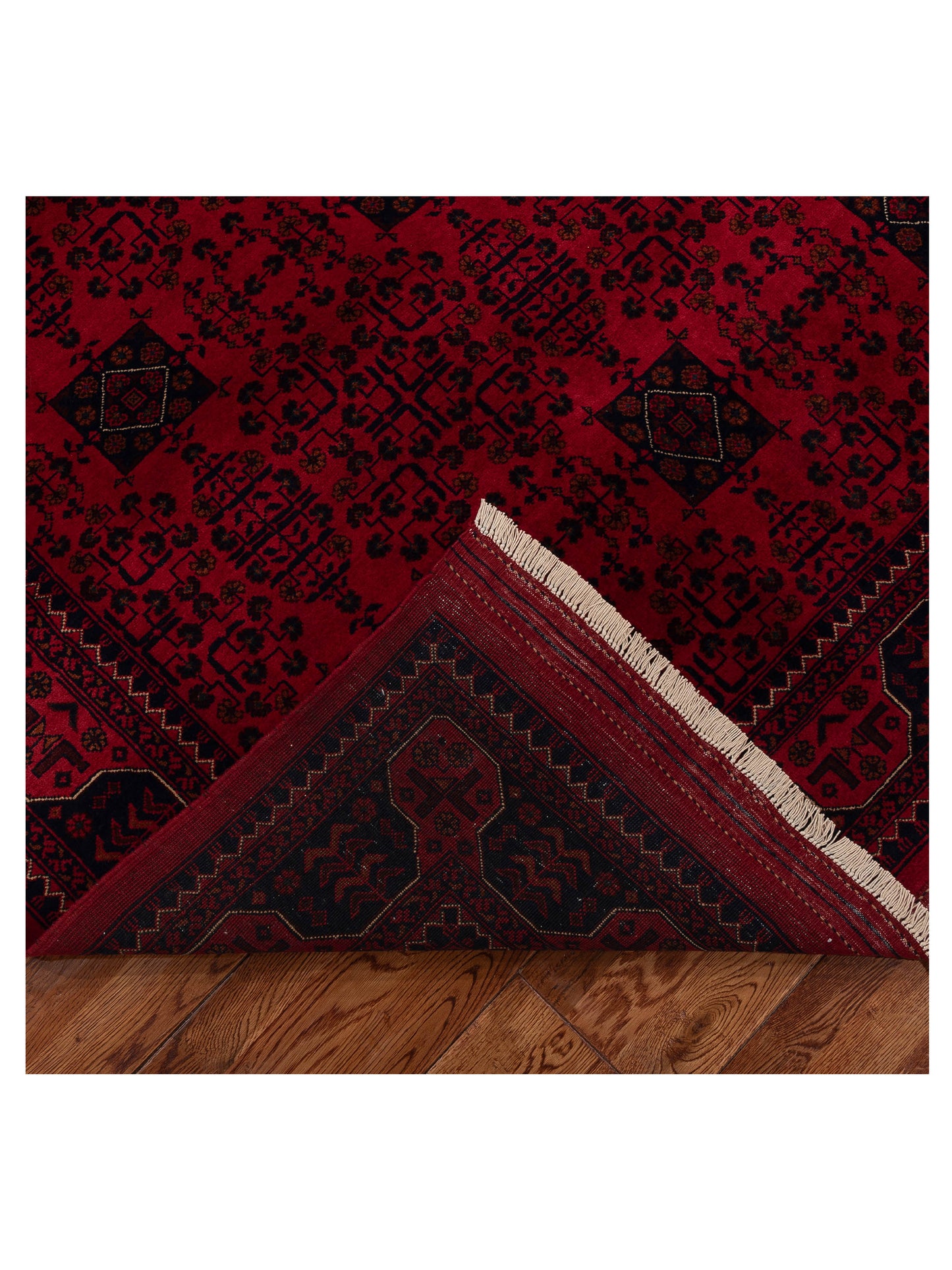 Nomad Afghan Belcik 153587 Red Navy Tribal Hand Knotted Rug