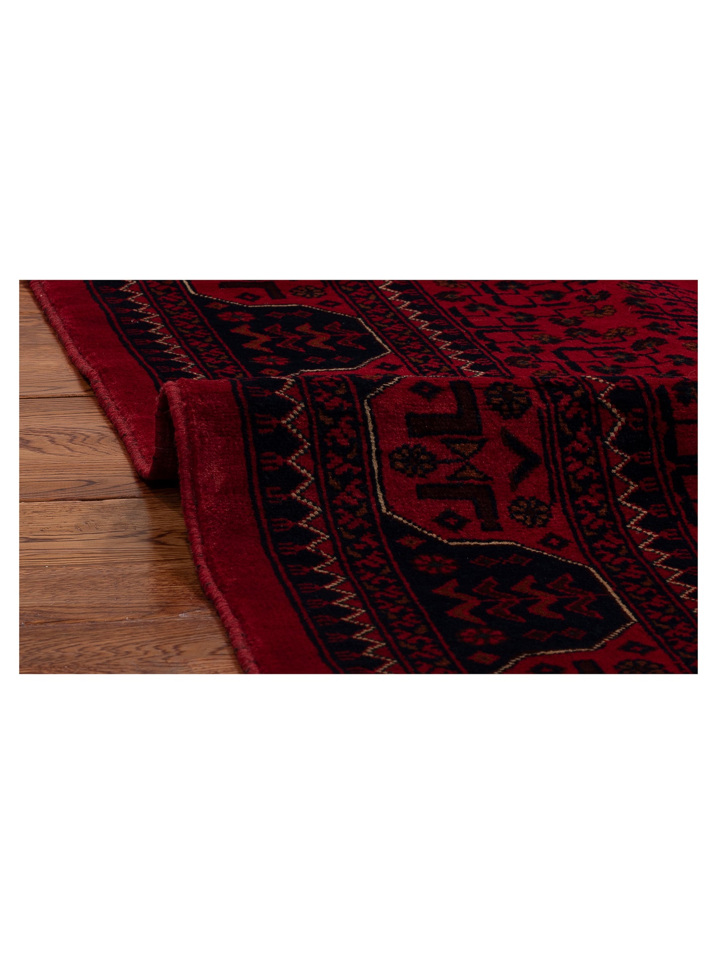 Nomad Afghan Belcik 153587 Red Navy Tribal Hand Knotted Rug