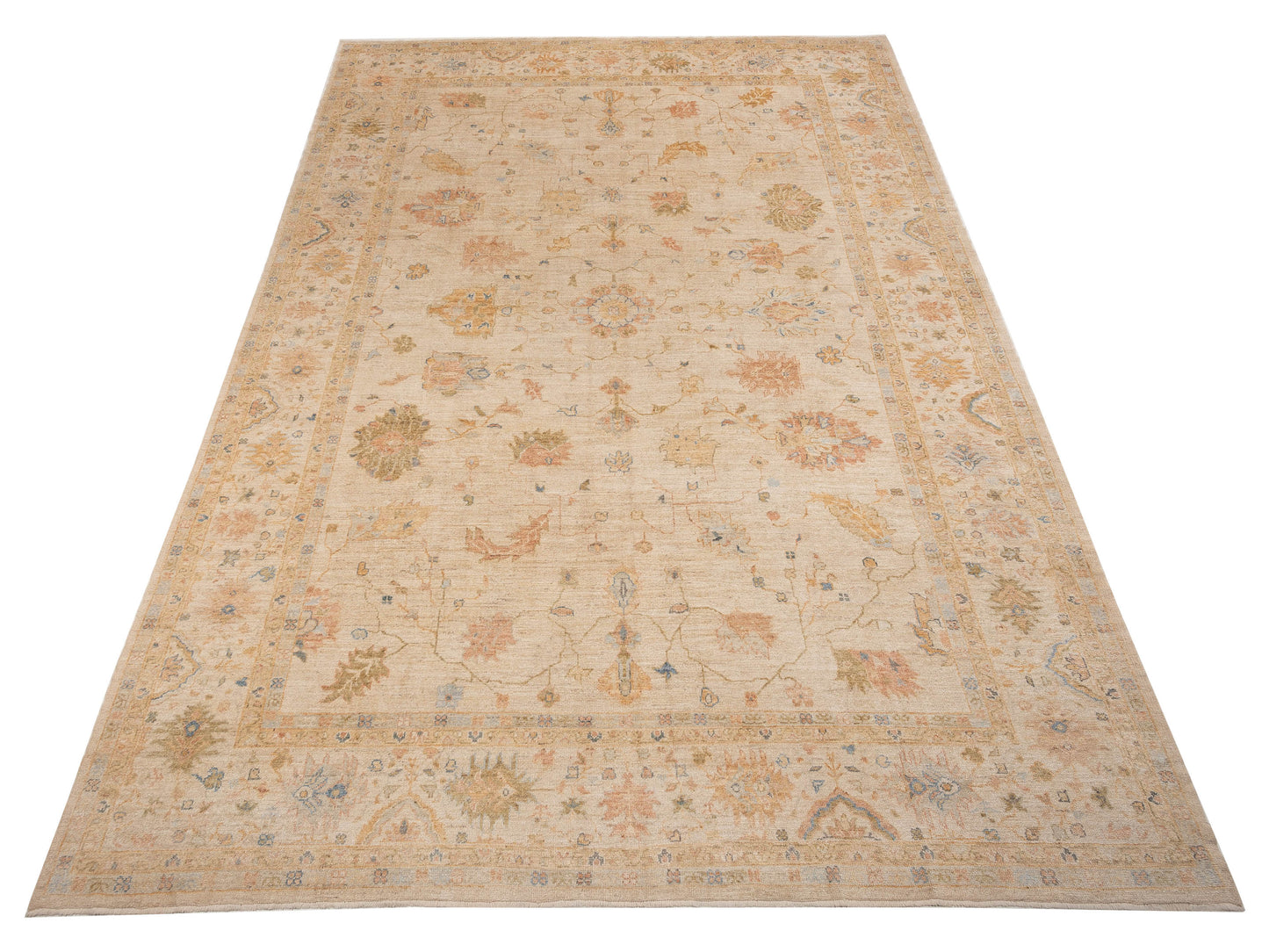 Authentic Angora Oushak Seyyal Cream Cream Traditional Hand Knotted Rug