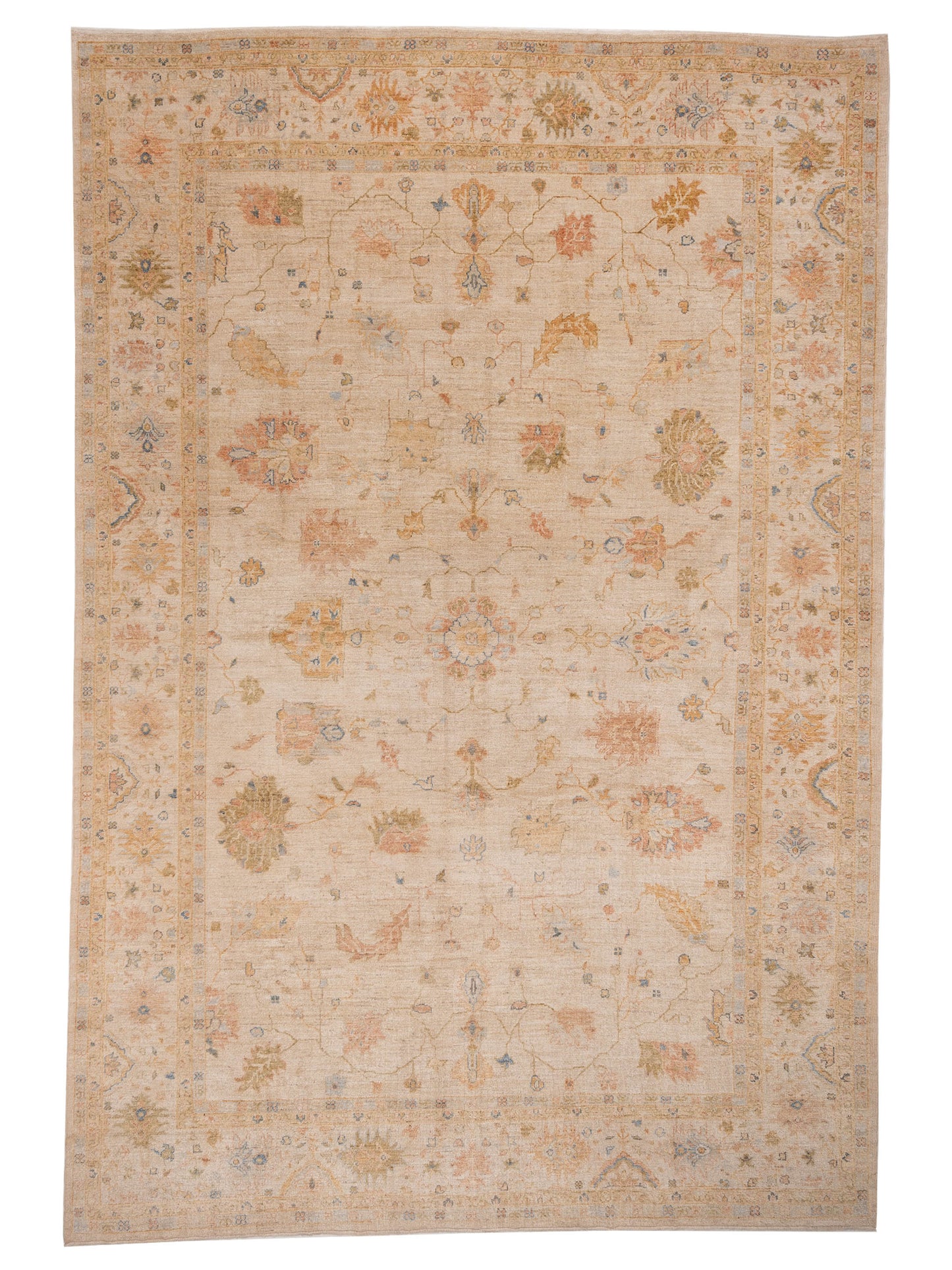 Authentic Angora Oushak Seyyal Cream Traditional Hand Knotted Rug