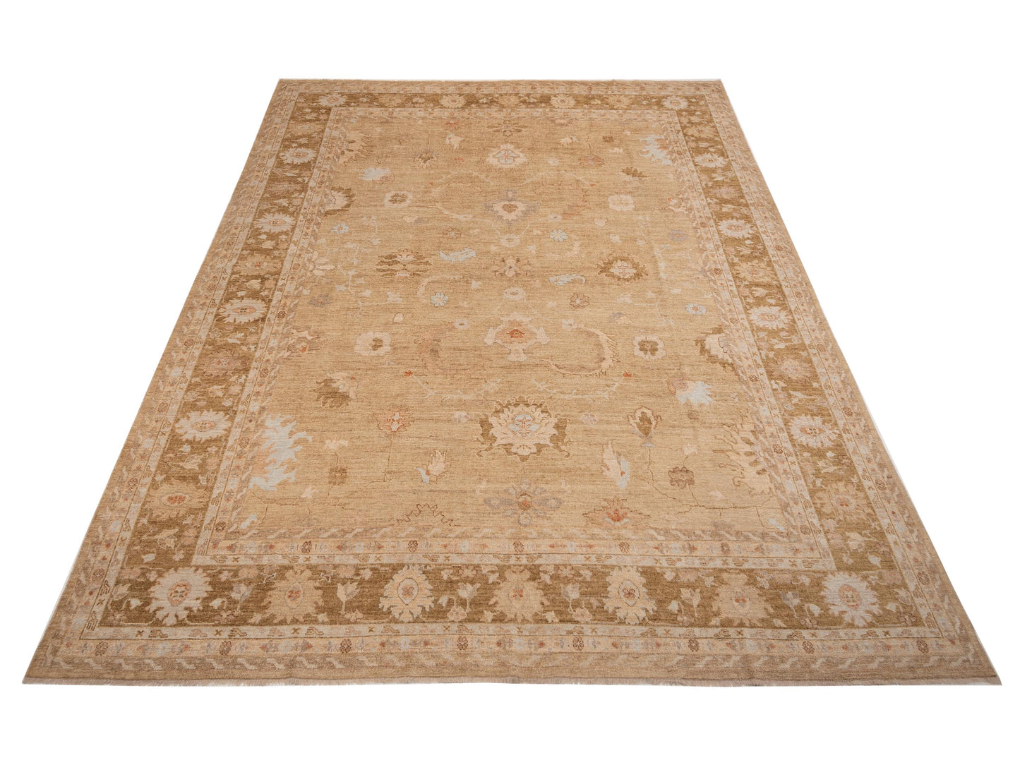 Authentic Angora Oushak Leyla Gold Green Traditional Hand Knotted Rug