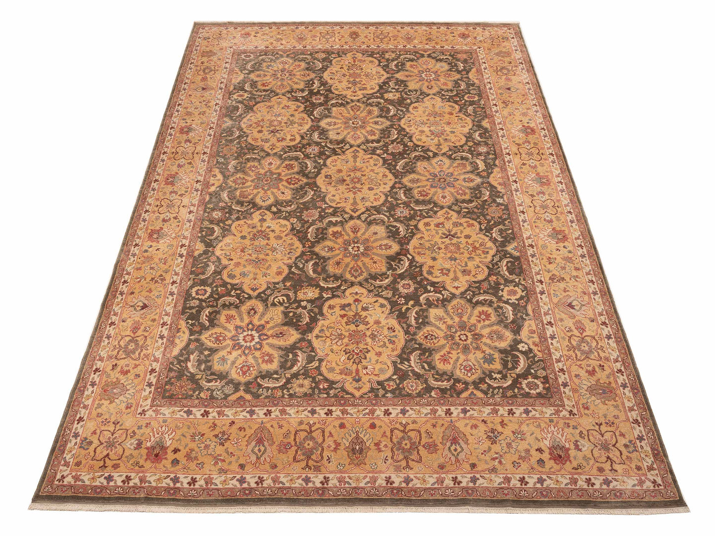 Pasha Antique Loom 153636 Green Gold Traditional Hand Knotted Rug