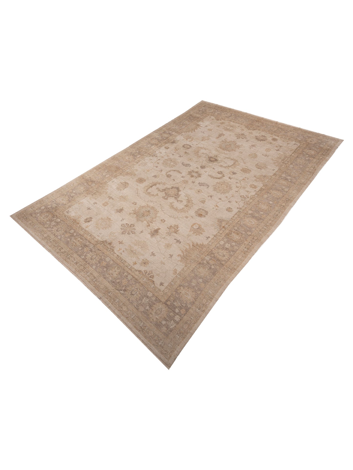 Authentic Angora Oushak Leyla Beige Brown Traditional Hand Knotted Rug