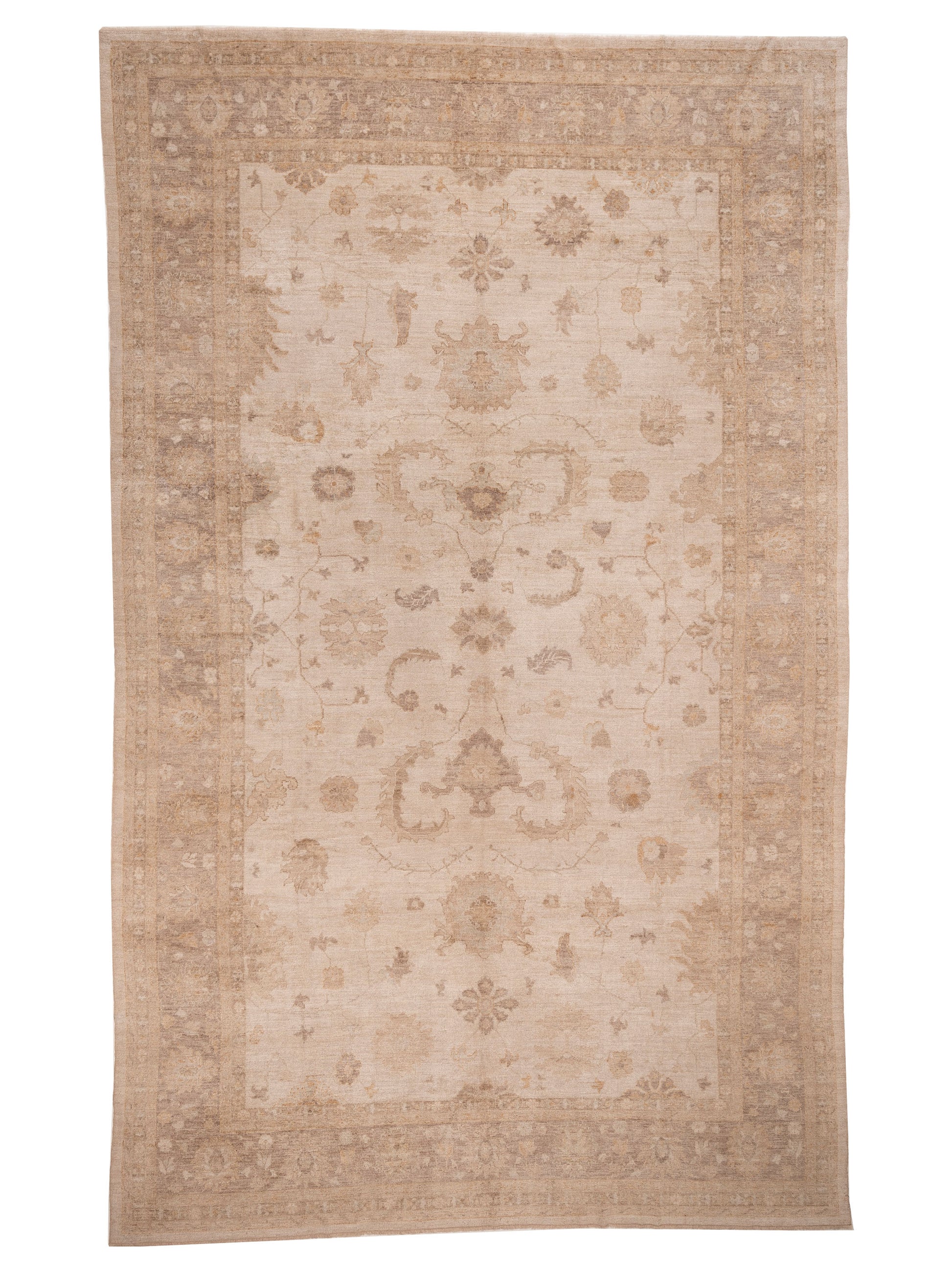 Authentic Angora Oushak Leyla Beige Traditional Hand Knotted Rug