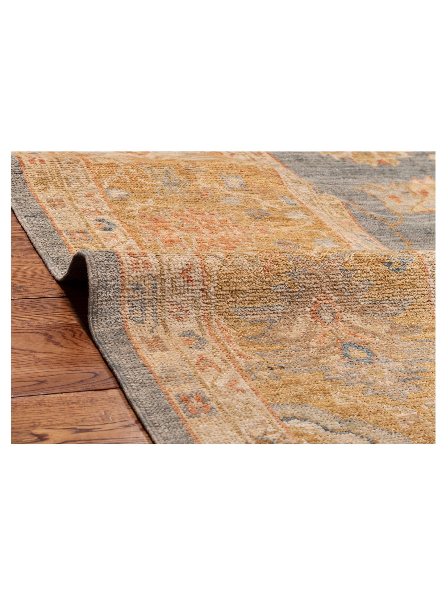 Authentic Angora Oushak Seyyal Blue Orange Traditional Hand Knotted Rug