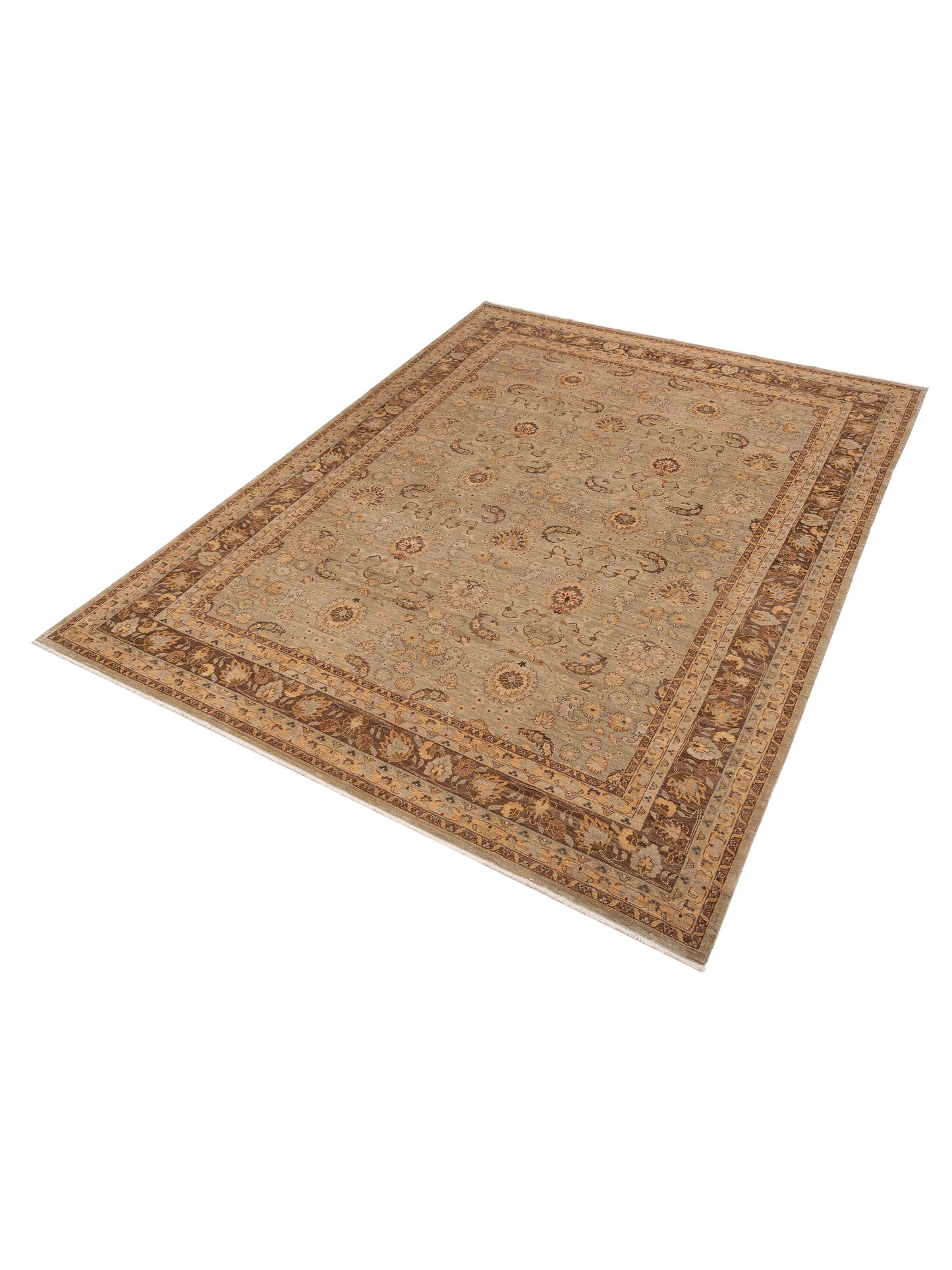 Pasha Karya Saran Green Brown Traditional Hand Knotted Rug