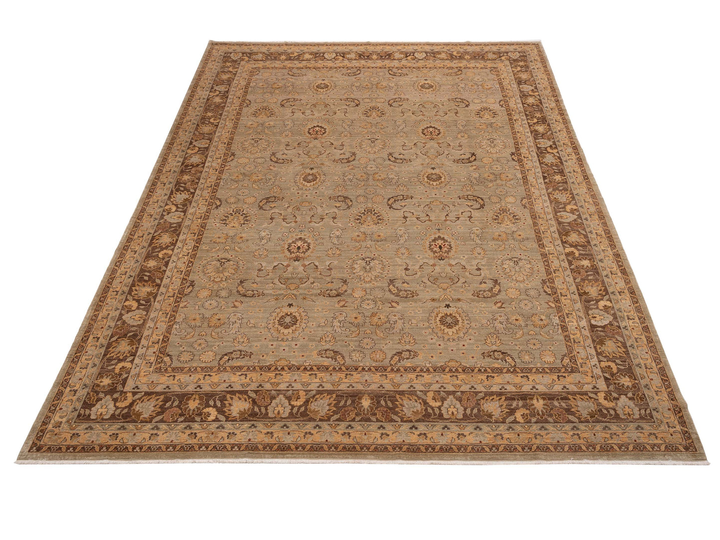 Pasha Karya Saran Green Brown Traditional Hand Knotted Rug