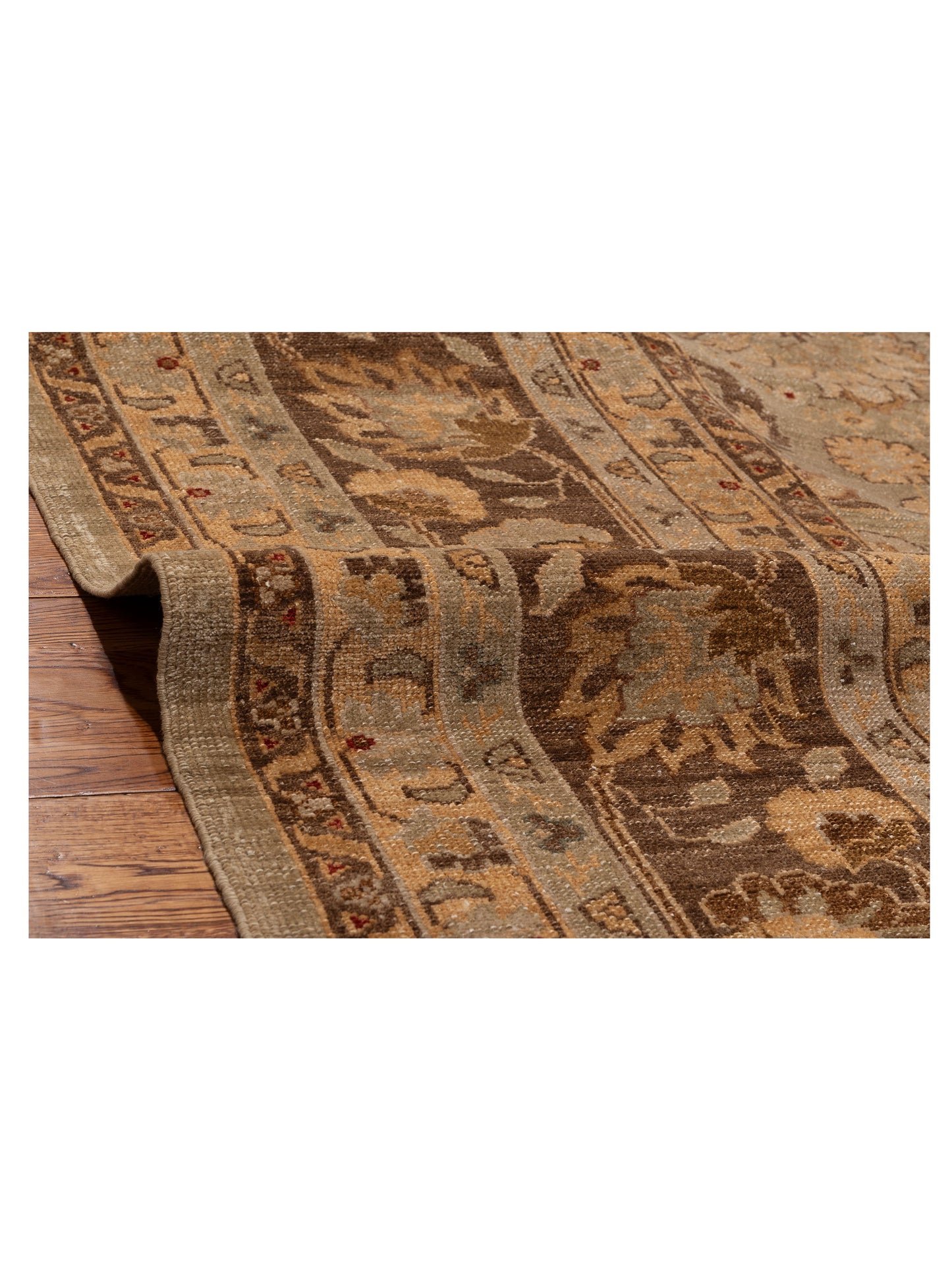 Pasha Karya Saran Green Brown Traditional Hand Knotted Rug