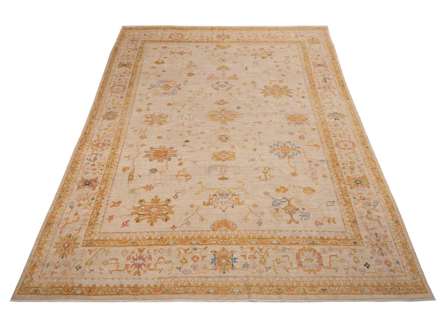 Authentic Angora Oushak Handan Beige Beige Traditional Hand Knotted Rug