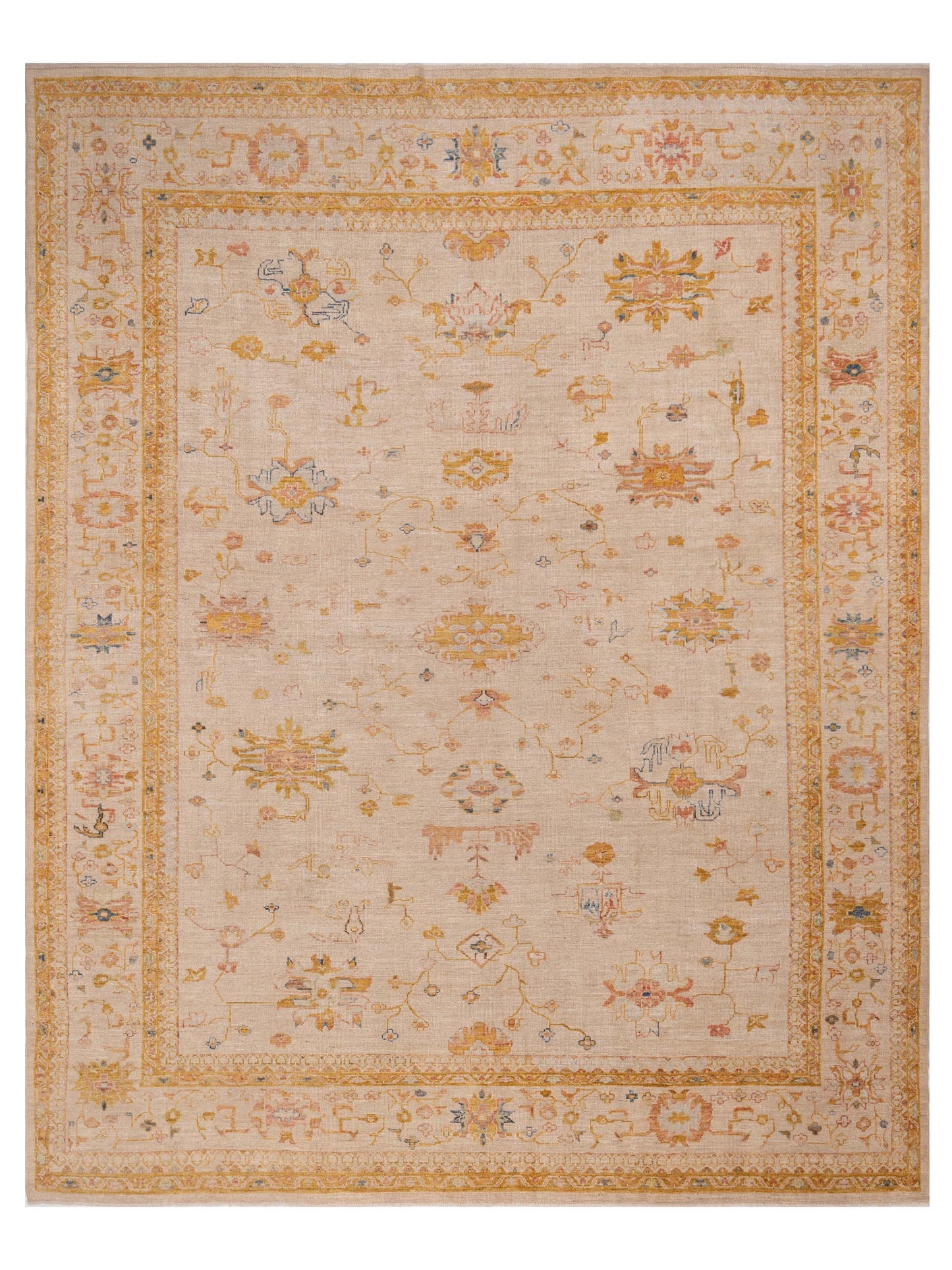 Authentic Angora Oushak Handan Beige Traditional Hand Knotted Rug