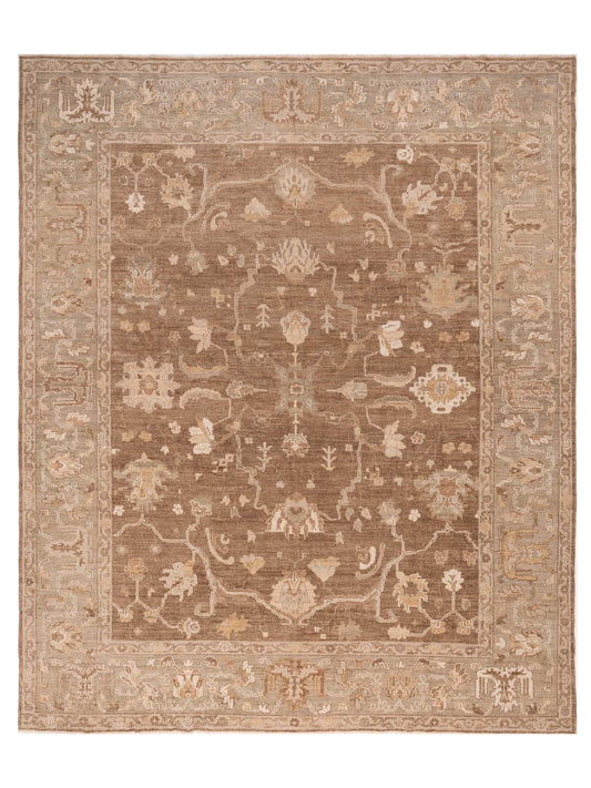 Authentic Angora Oushak Tuba Brown Traditional Hand Knotted Rug