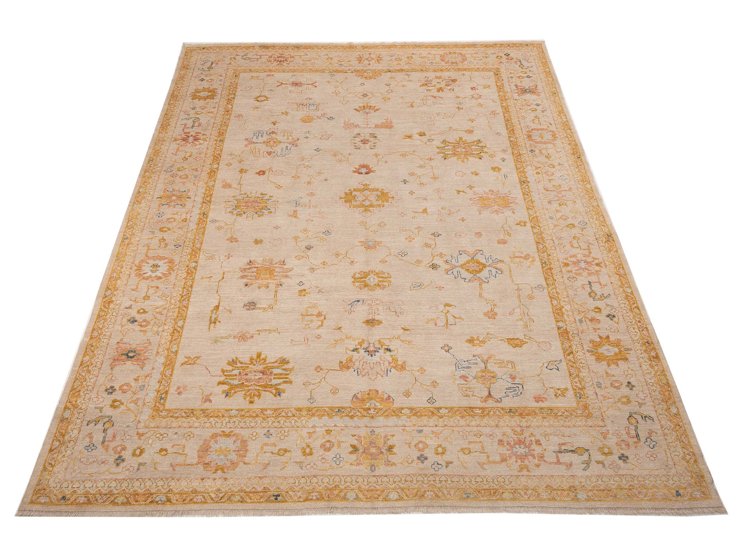 Authentic Angora Oushak Handan Beige Beige Traditional Hand Knotted Rug