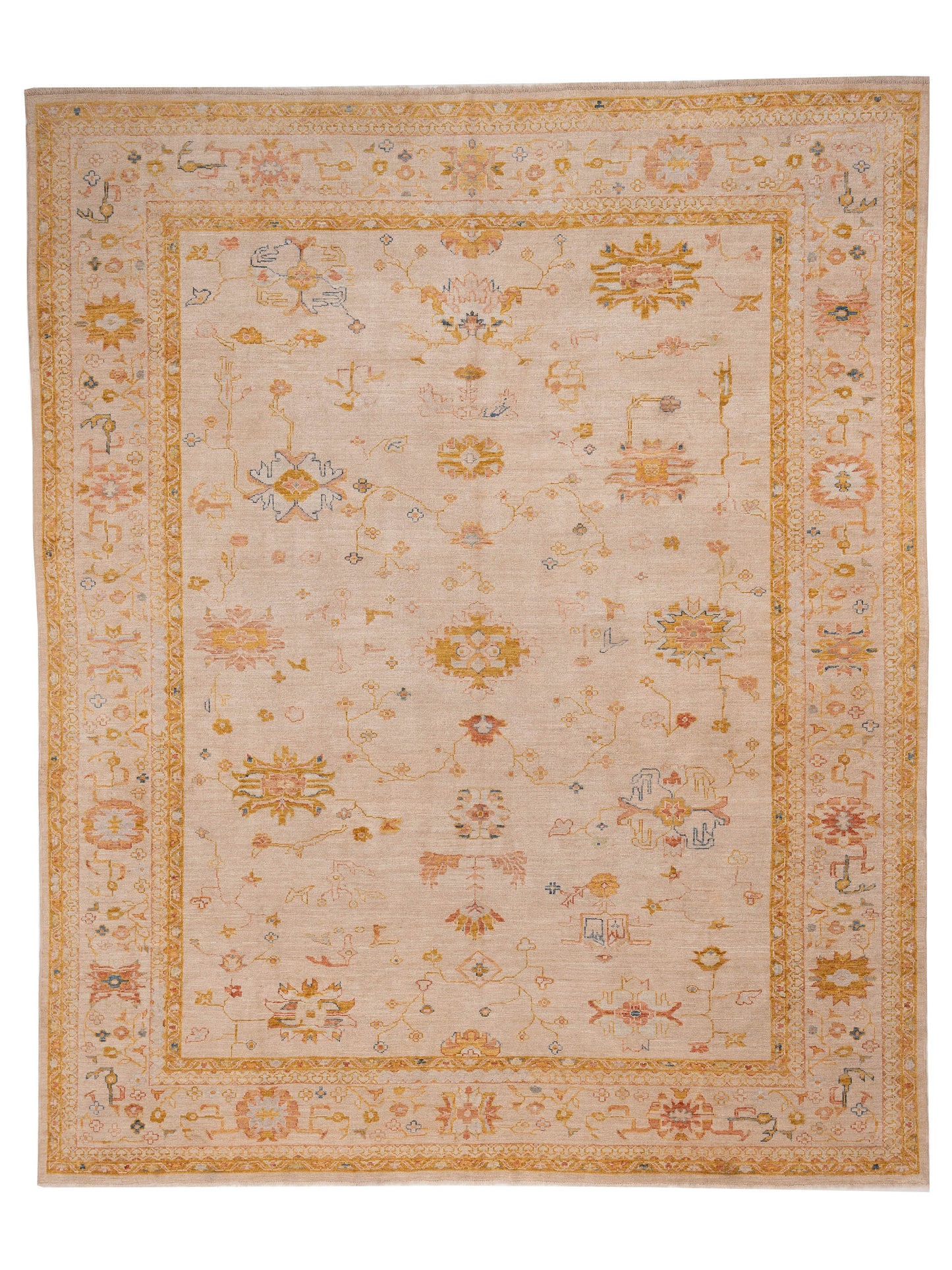 Authentic Angora Oushak Handan Beige Traditional Hand Knotted Rug