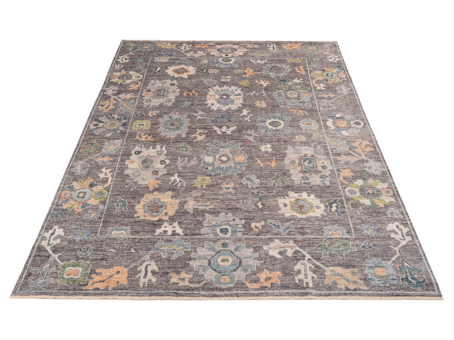 Authentic Angora Oushak Elif Gray Gray Traditional Hand Knotted Rug