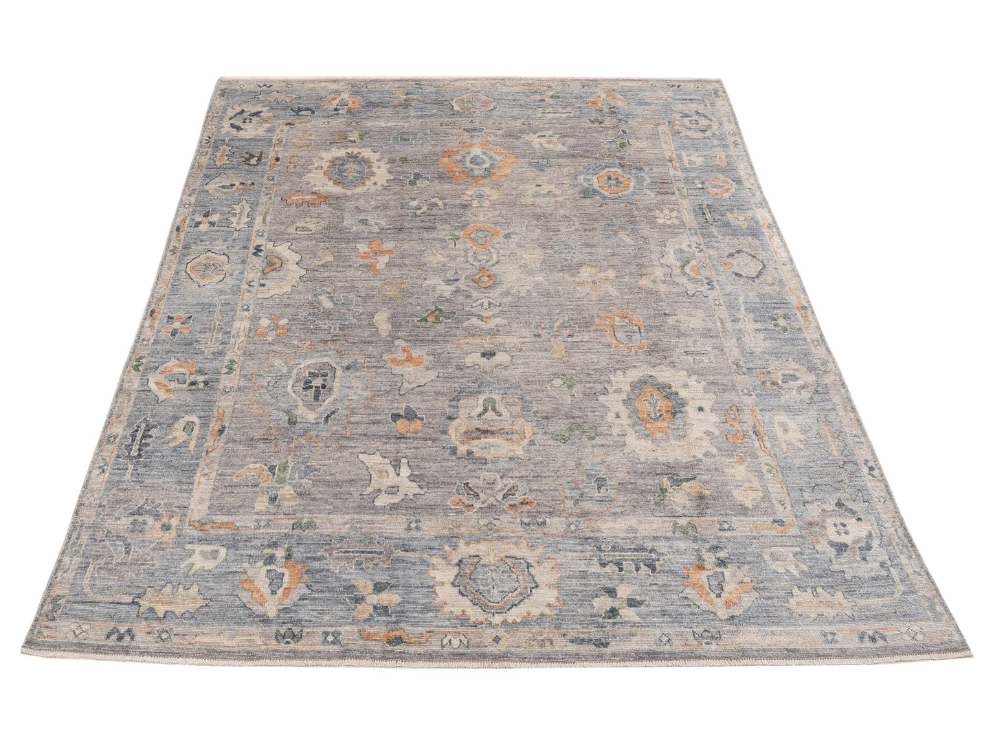 Authentic Angora Oushak Banu Gray Blue Traditional Hand Knotted Rug