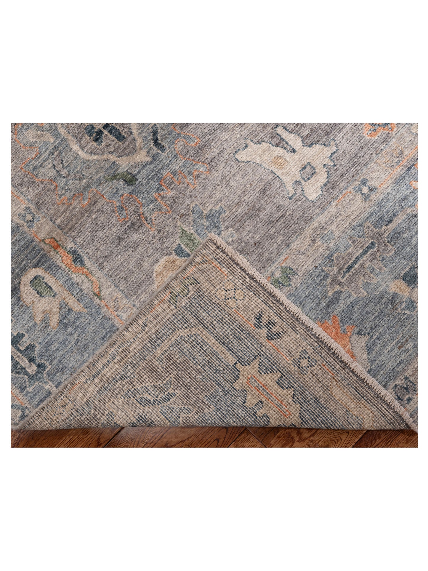 Authentic Angora Oushak Banu Gray Blue Traditional Hand Knotted Rug