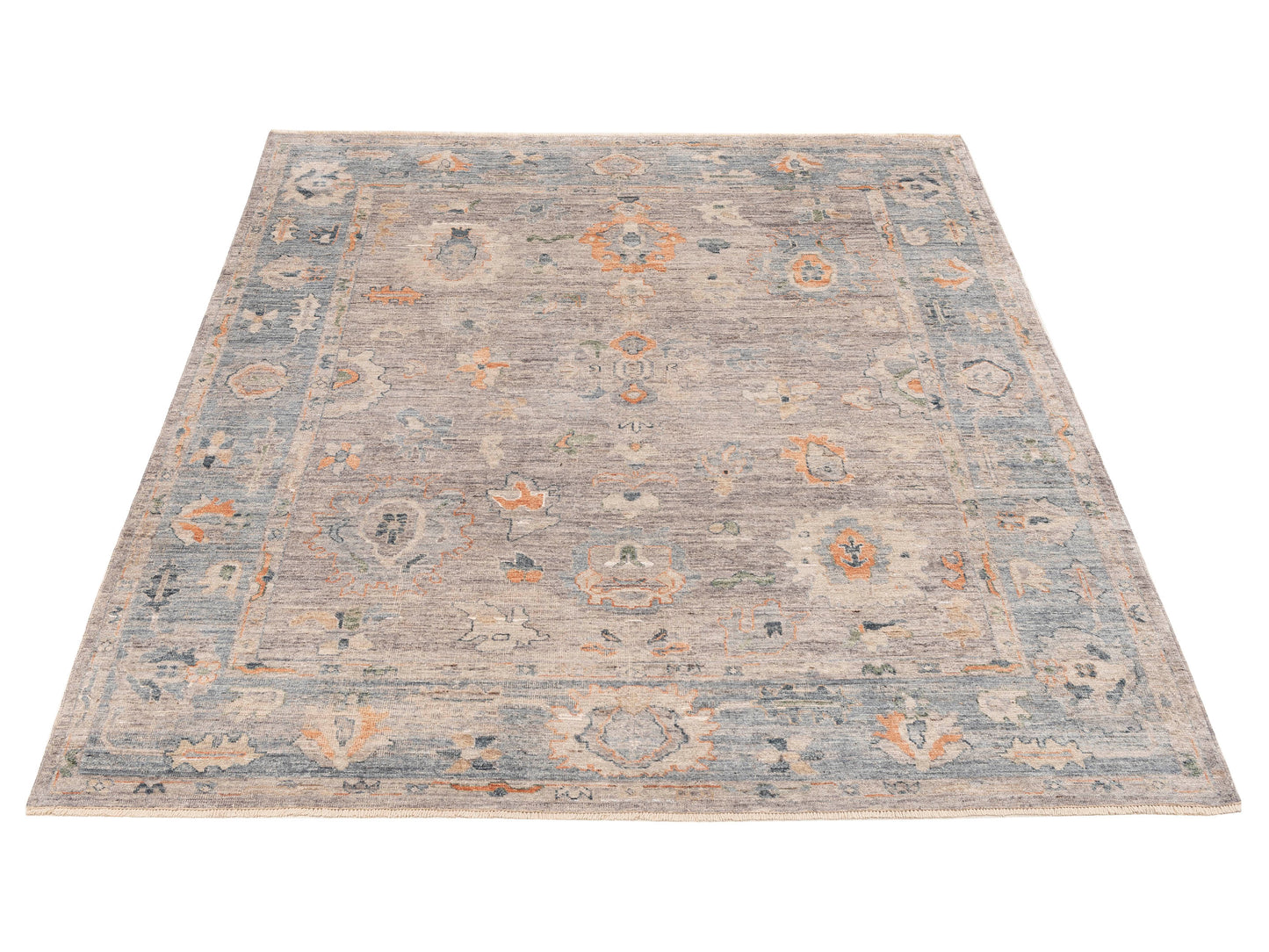 Authentic Angora Oushak Banu Gray Blue Traditional Hand Knotted Rug