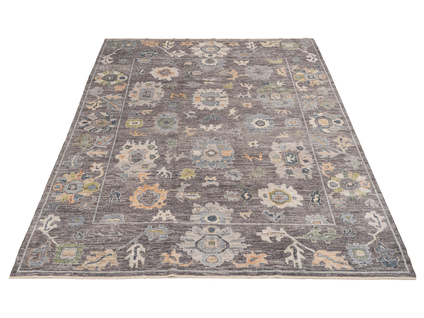 Authentic Angora Oushak Elif Gray Gray Traditional Hand Knotted Rug