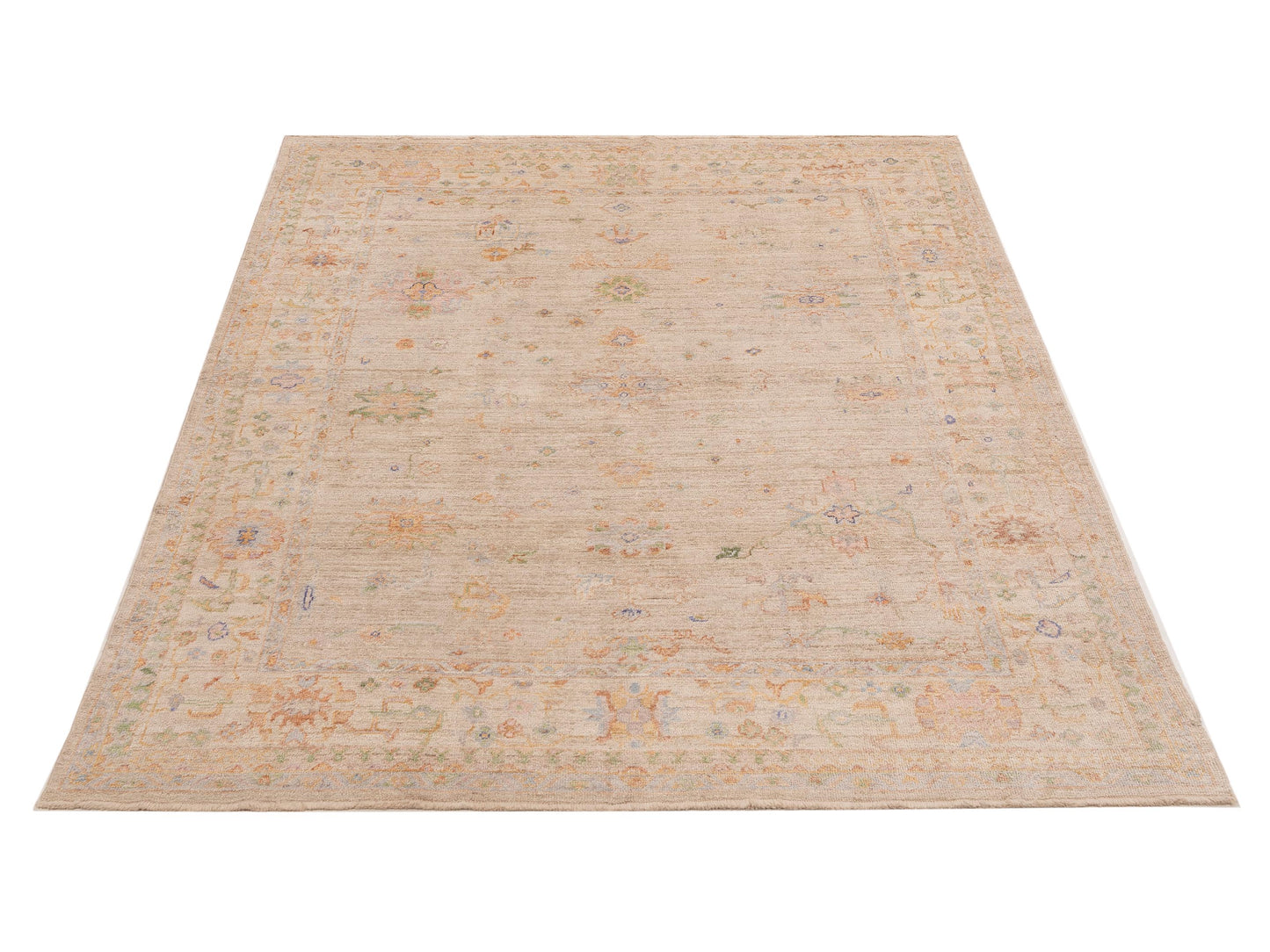 Authentic Angora Oushak Handan Beige Beige Traditional Hand Knotted Rug