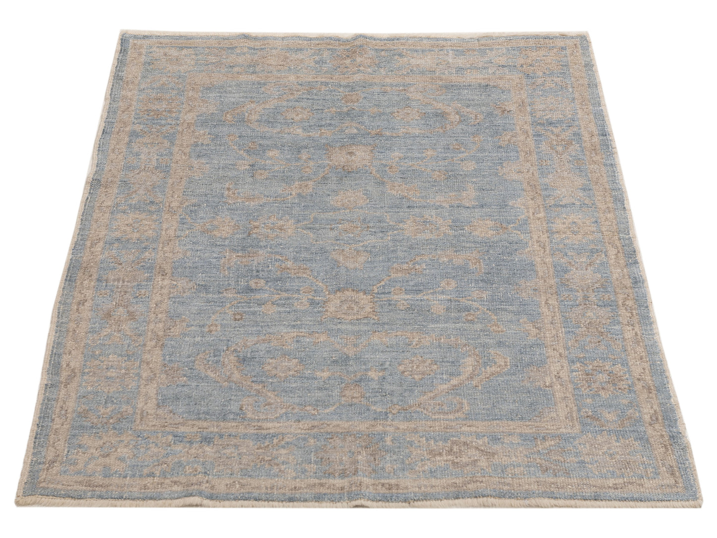 Authentic Angora Oushak Bade Blue Blue Traditional Hand Knotted Rug