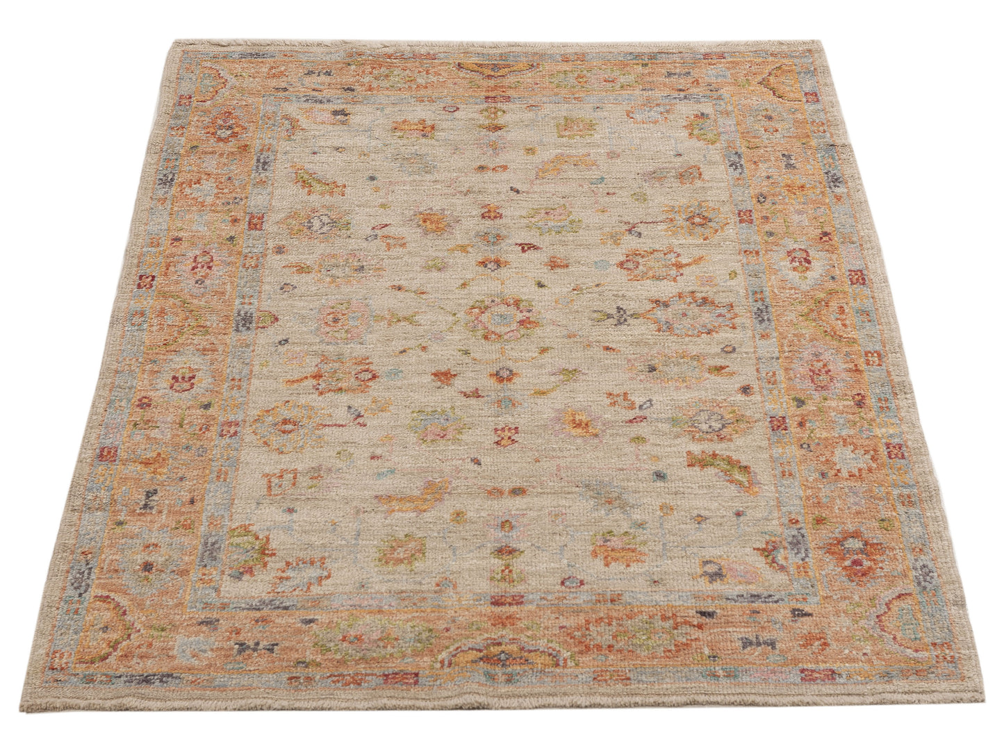 Authentic Angora Oushak Seyyal Beige Salmon Traditional Hand Knotted Rug