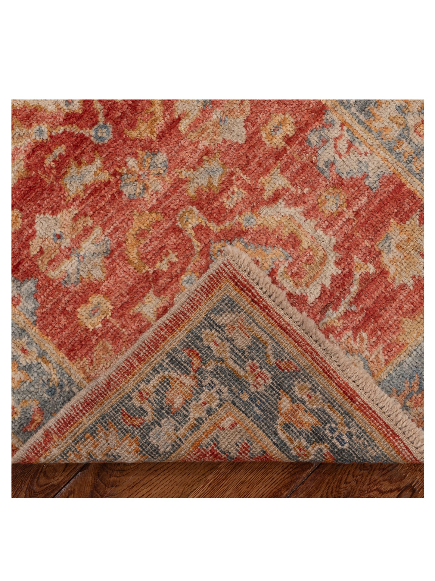 Authentic Angora Oushak Leyla Red Blue Traditional Hand Knotted Rug