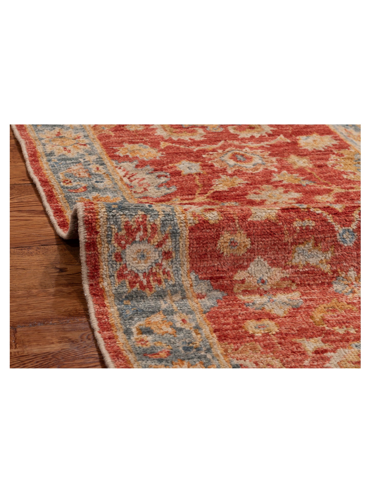 Authentic Angora Oushak Leyla Red Blue Traditional Hand Knotted Rug