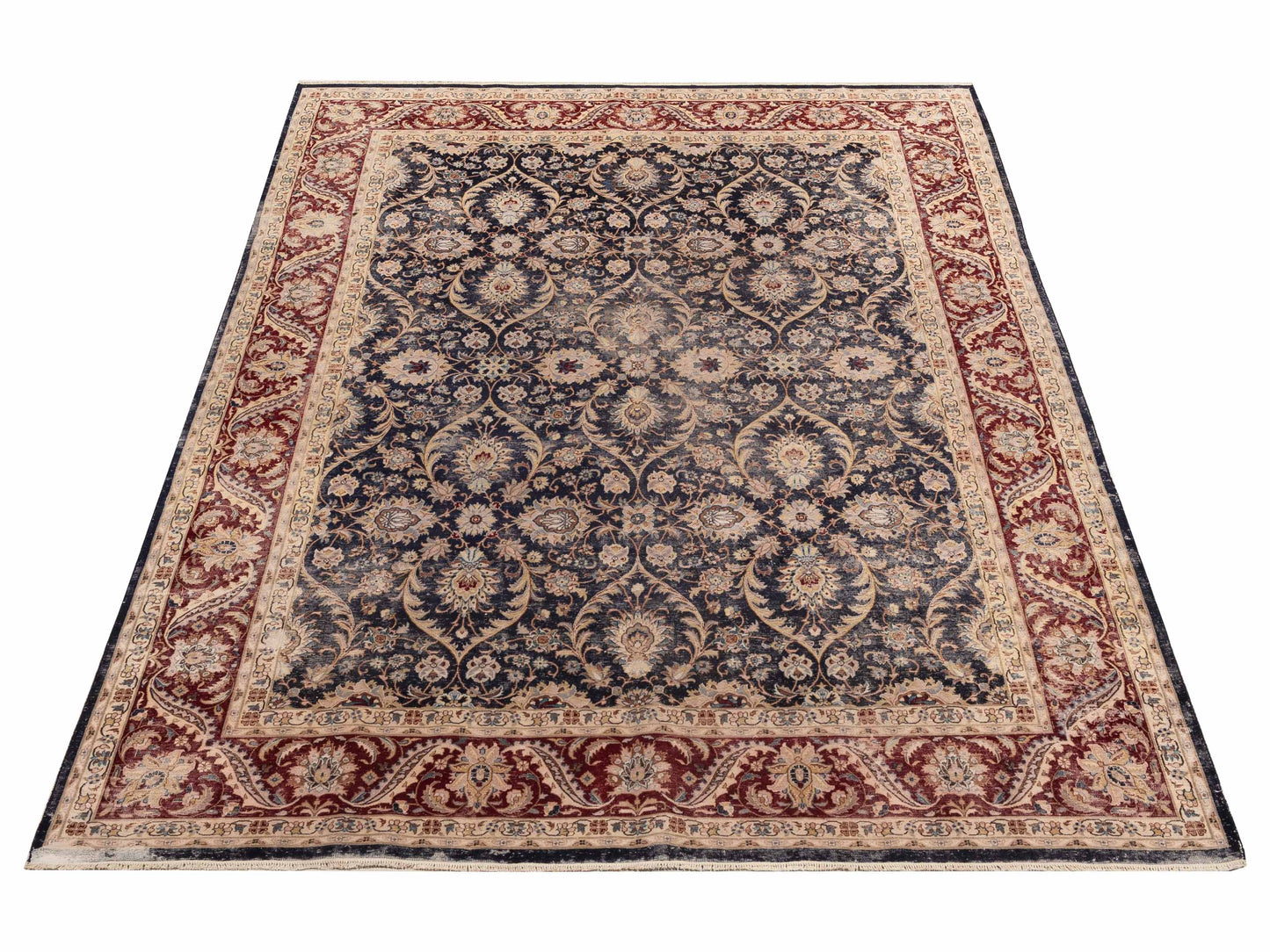 Rajpur Haji Jalili 154364 Charcoal Red Transitional Hand Knotted Rug