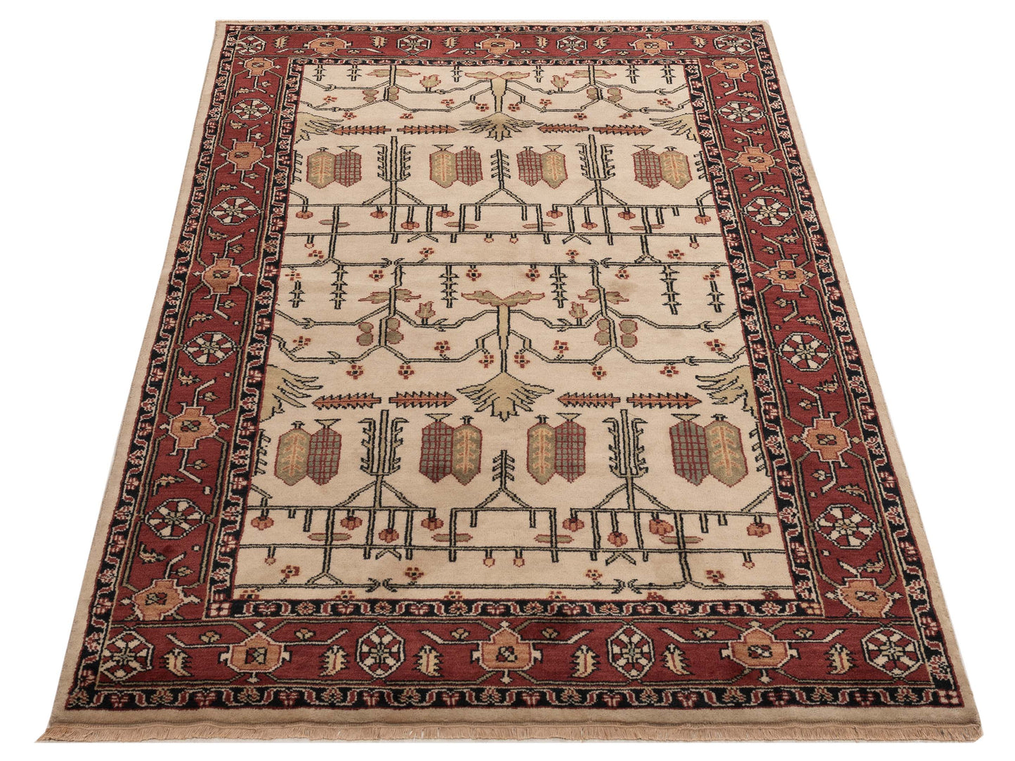 Rajpur Lilac 999937 Ivory Brown Traditional Hand Knotted Rug